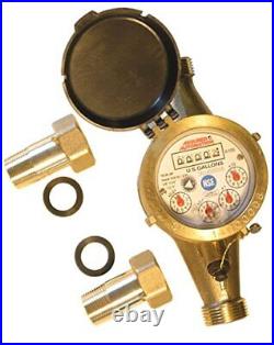 1/2 Water Meter Lead Free Brass Multi-Jet Gallons Horiz. NSF Certified