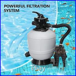 13 Sand Filter Above Ground with 3/4HP Pool Pump 3435GPH Flow 6-Way Valve Gray