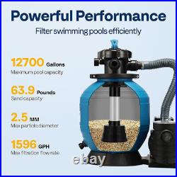 14'' Sand Filter for Above Ground with Timer 1/2HP Pool Pump 2850GPH 6-Way Valve