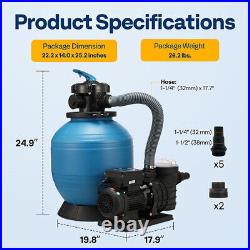 14'' Sand Filter for Above Ground with Timer 1/2HP Pool Pump 2850GPH 6-Way Valve