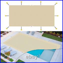 Inground Swimming Pool Cover Rectangle Heavy Duty Safety Winter Mesh Cover Beige