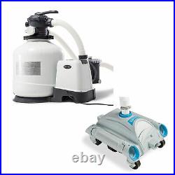 Intex 3000 GPH Above Ground Pool GFCI Sand Filter Pump and Automatic Pool Vacuum