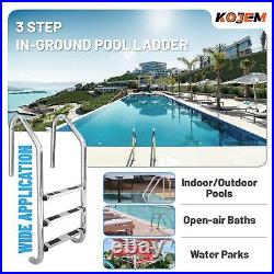 KOJEM Non-Slip 3-Step Stainless Steel Swimming Pool Ladder For In-Ground Pools