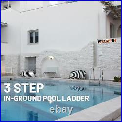 KOJEM Non-Slip 3-Step Stainless Steel Swimming Pool Ladder For In-Ground Pools