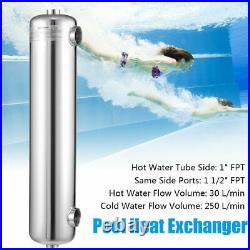 Pool Heat Exchanger Tube 200K Same Side 1+ 1 1/2FPT Stainless 200k Btu/hour