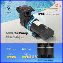 Swimming Pool Pump 2.0HP Self Primming Above Ground 2-Speed 1.5 & 1.25'' Intlet