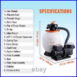 VEVOR Sand Filter Above Ground with 3/4HP Pool Pump 3000GPH Flow 14 6-Way Valve